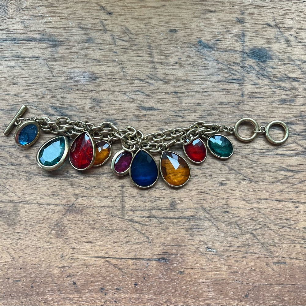 Vintage Multicolor Gemstone Charm Bracelet Del'Oro - Picture 3 of 10
